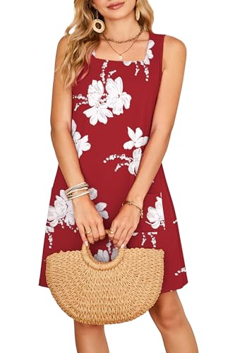 OFEEFAN Womens Square Neck Tank Dresses 2025 Summer Spring Loose Swing Sundresses with Pockets Plain/Print