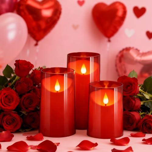 NURADA Flameless Candles with Remote Timer: 3D Wick Battery Operated Led Pillar Fake Candle Set for Wedding Birthday Valen...
