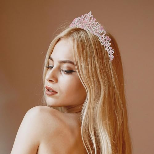Crown,Tiaras for Women,Crystal Pink Tiaras for Girls Princess Crown Queen Crown for Bridal Prom Wedding Tiara
