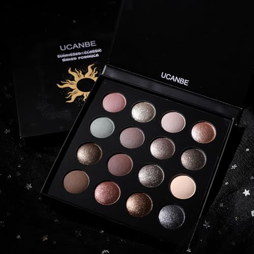 UCANBE Baked Eyeshadow Makeup Palette with Hidden Gems, 16 Colors Nude Eye Shadow with Matte Glitter Metallic Shimmer, Hig...