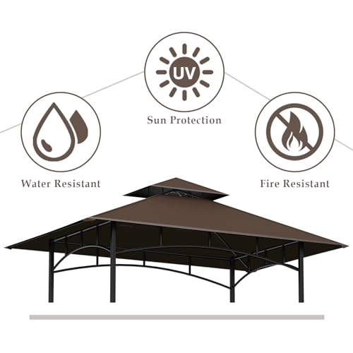 Grill Gazebo Replacement Top, 5 * 8 Outdoor BBQ Top Cover, Double Layer BBQ Gazebo Top Canopy for Model #L-GG001PST-F (Brown)