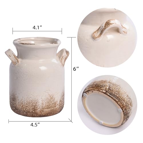 Quoowiit Ceramic Rustic Farmhouse Vase, Distressed Decorative Flower Vase for Home Decor, Ideal Shelf Decor, White Boho Va...