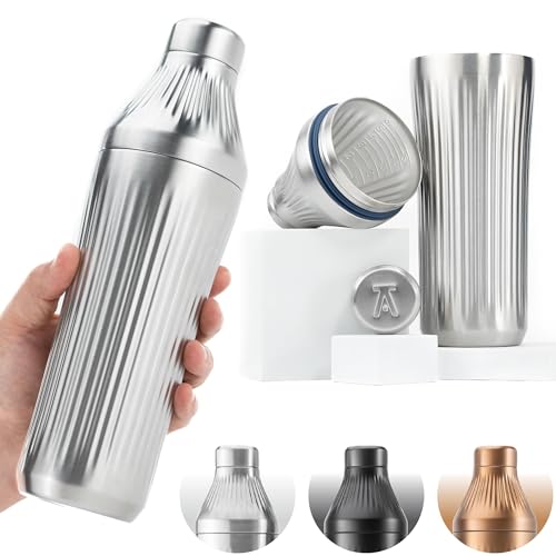 Elevated Craft Diamond Edition Hybrid Cocktail Shaker Set - Premium Vacuum Insulated Stainless Steel, 28 oz, Includes Buil...