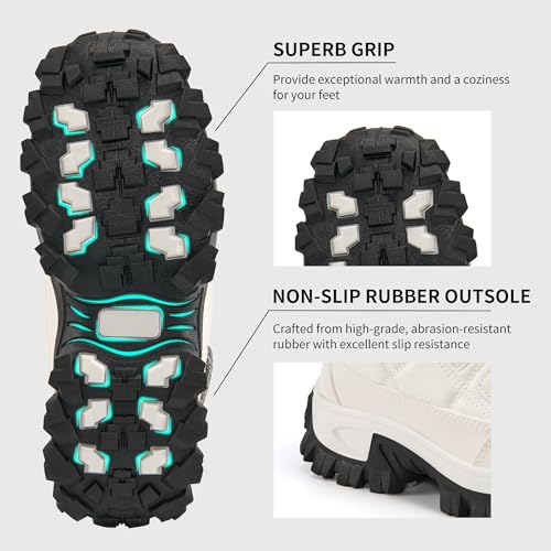 Aomigoct Winter Snow Boots for Women: Warm Fur Lined Waterproof Leather Ankle Booties for Outdoor Non Slip