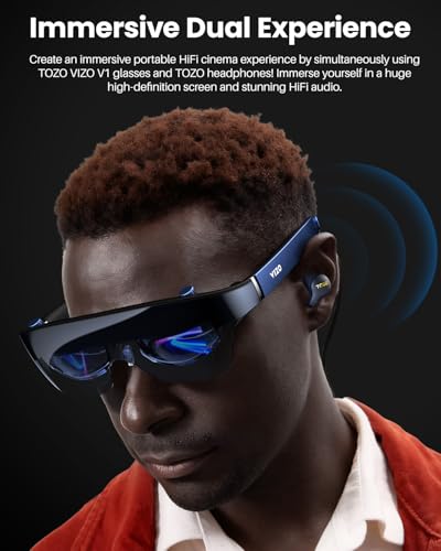 TOZO VIZO V1 AR Glasses with 1800-Nit Ultra-Bright Display, Built-In Stereo Speakers, Adjustable Myopia Correction (0–50...