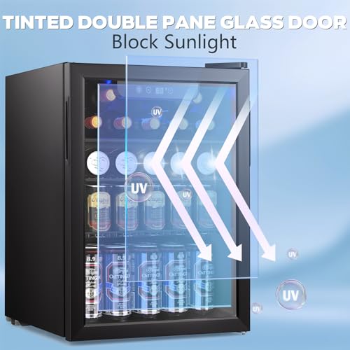 Electactic 26 Bottle Wine Cooler, 95 Cans Beverage Refrigerator, 2.6 cu.ft Drink Fridge Digital Temperature Control for Be...
