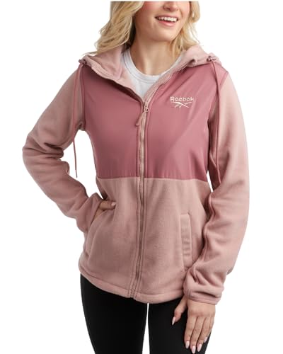 Reebok Womens Fleece Jacket - Lightweight Super Soft Polar Fleece Lined Outerwear - Zip Up Hooded Winter Jackets for Women