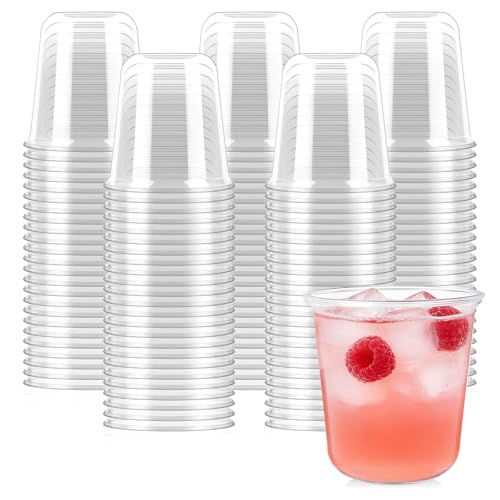 Jycnolm 100 Pcs Disposable Stemless Glasses 12 Oz Plastic Wine Glasses Cocktail Clear Party Cups for Meeting, Wedding, Bir...