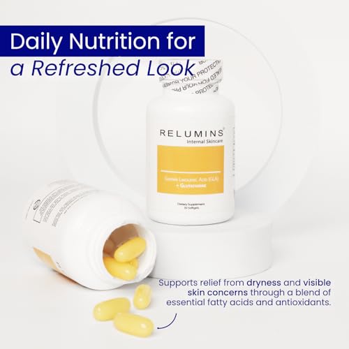 Relumins GLA Plus Glutathione Supplement – 240mg Borage Seed Oil GLA & 75mg Capsules – Hydrate, Protect & Glow from Within...
