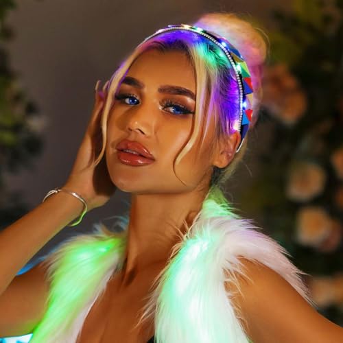ACEDRE Colorful Light Up Rave Headbands Glow Mirror Headpiece Nightclub Costume Hair Accessories for Women