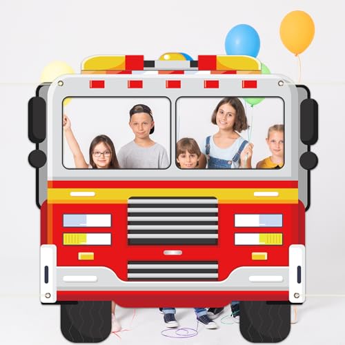 Firetruck Shaped Photo Prop Selfie Frame Party Decor 59 x 59In Large Fabric Cartoon Firefighter Photo Booth Props Fireman ...