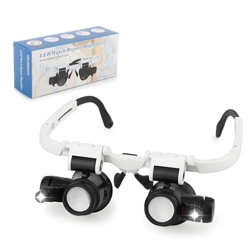 Handsfree Magnifying Glass Headband Magnifier with 2 LED Lights 8X 15X 23X Magnification Head-Mounted Loupe for Close Wor...
