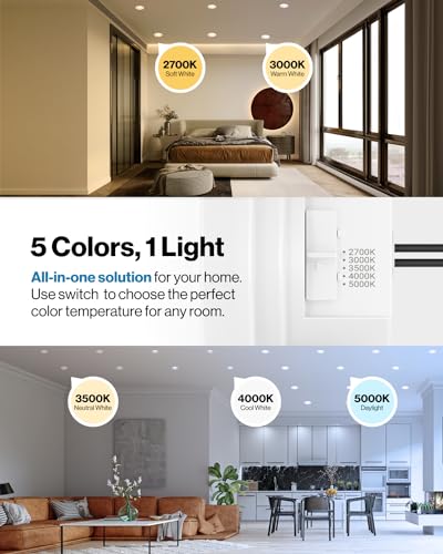 Sunco 4 Inch LED Recessed Lights, Retrofit Can Lighting, 660 LM, 11W (40W Equivalent), Selectable CCT 2700K/3000K/3500K/40...