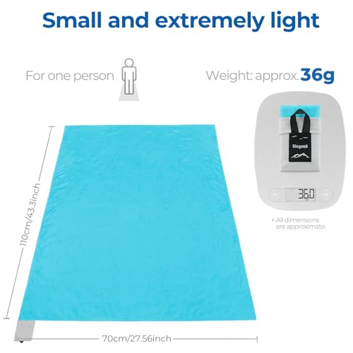 Siegvoll Pocket Picnic Blanket for 1 Persons, 43.3x27.56″ (1.27oz) Super Light Compact Beach Blanket, SandProof Waterproof...