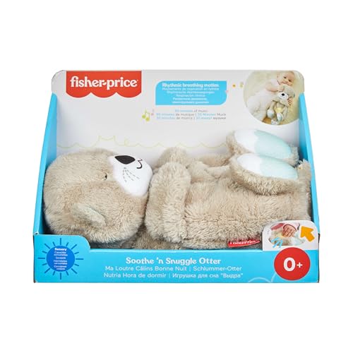 Fisher-Price Baby Toy Soothe 'n Snuggle Otter Portable Plush Sound Machine with Music Lights & Breathing Motion for Newborns 0+ Months