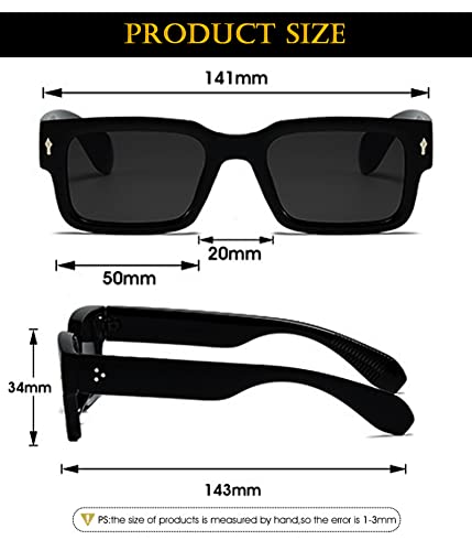 EYLRIM Square Frame Sunglasses for Women Men Trendy Chunky Rectangle Sun Glasses Black Shades UV400 Protection