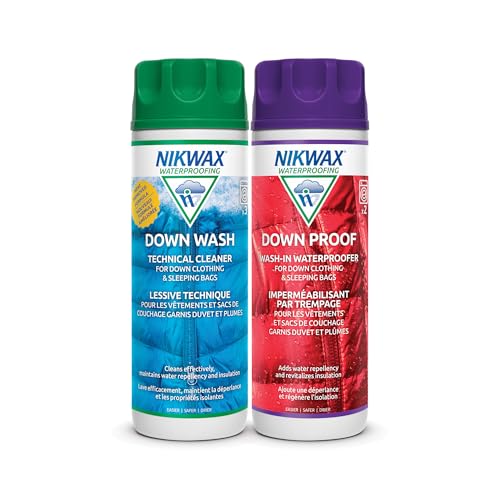 Nikwax Down, Down DUO-Pack, 300ml, Wash-In Cleaning and Waterproofing adds DWR Water Repellency to Down Filled Jackets, Ou...