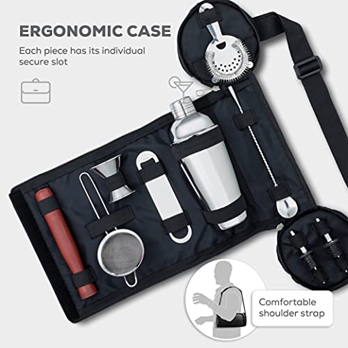 FineDine 10-Piece Cocktail Shaker Set with Travel Bag - Stainless Steel Shaker Set Bartender Kit - Mixology Bartender Kit...