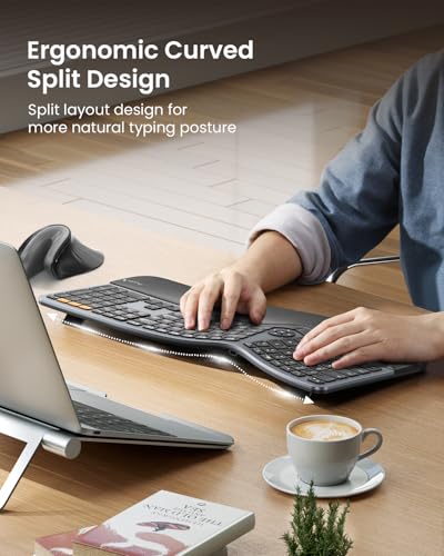 Backlit Bluetooth Ergonomic Keyboard, ProtoArc EK01 Plus Full Size Wireless Split Keyboard with Dual Bluetooth and USB, Cu...