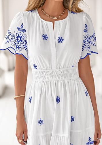 PRETTYGARDEN Boho Dresses for Women 2026 Summer Spring Casual Floral Short Sleeve V Neck Maxi Elastic Waist Dress Pockets
