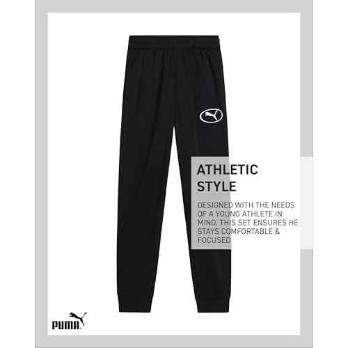 PUMA Boys Sweatpants Set - 2 Piece Soft Fleece Crewneck Pullover Boys Sweatshirts and Jogger Pants Kids Activewear Set (4-16)