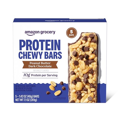 Amazon Grocery, Protein Chewy Bars, Peanut Butter Dark Chocolate Flavor, 7.1 Oz, 5 Ct (Previously Happy Belly, Packaging M...