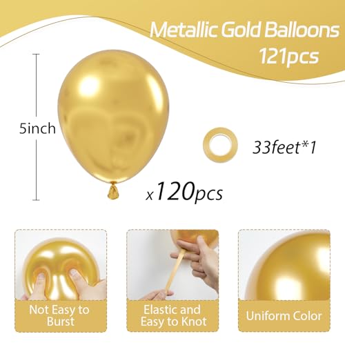 Awenztech 120pcs 5 inch Metallic Gold Balloons, Small Chrome Gold Latex Balloons for Graduation Engagement Wedding Birthda...