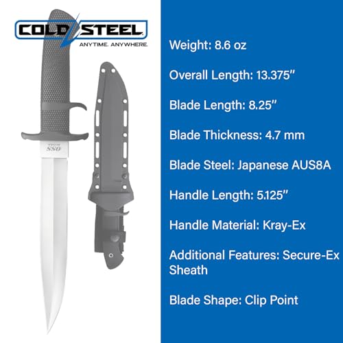 COLD STEEL OSS 8.25" Japanese AUS8A Clip Point Blade 5.125" Kray-Ex Handle Tactical Outdoor Hunting Fixed Blade Knife w/Se...