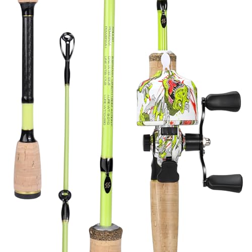 Sougayilang Spincast Reel and 2-Piece Fishing Rod Combo, 5.9-Foot Rod with Pre-Spooled Line Stainless Steel Guide, Cork Ha...