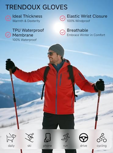 TRENDOUX 100% Waterproof Windproof Gloves: 3M Touchscreen Ski Snow Winter Gloves for Men Women Cold Weather, Thermal Warm ...