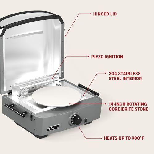 TYTUS 14" Rotating Pizza Oven, 900F 18,000 BTU Portable Propane Gas Pizza Oven, Includes Round Cordierite Stone and No-Too...