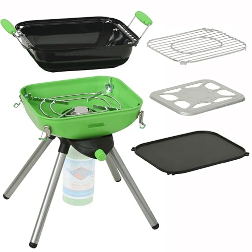 Flame King YSNVT-301 Multi-Function Portable Propane BBQ Grill Camp Stove, 8000 BTU 9.5 x 12 Inch Cooking Surface, Light G...
