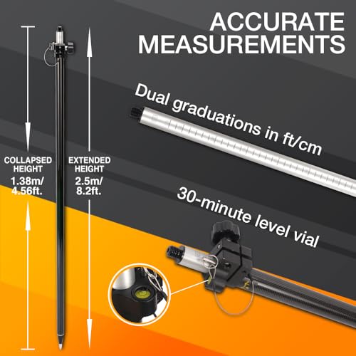 Mountlaser Carbon Fiber GPS Telescopic Pole - Extended to 2.5m/8.2FT, for Land Surveying and Engineering GPS/GNSS Accessor...