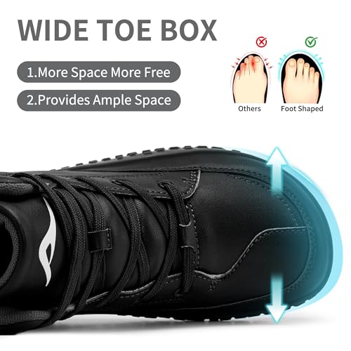HARENCE Mens Wide Toe Barefoot Boots with Zero Drop Sole for Outdoor Camping Hiking Walking Non-Slip Waterproof