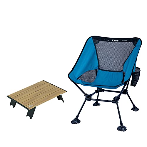 iClimb 1 Mini Folding Table and 1 Anti-Sinking Large Feet Chair Bundle, Ultralight Compact for Solo Outdoor Backpacking Ca...