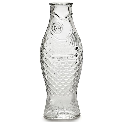 Serax Glass Water Pitcher | Fish & Fish glassware by Paola Navone | Wine Carafe Decanter 28.74 fl oz | Clear Bottle Contai...