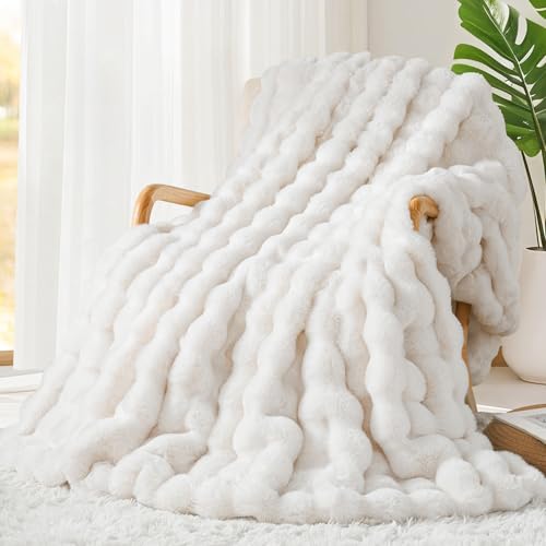 Touchat Luxury 1000GSM Faux Rabbit Fur Throw Blanket, Super Heavy Warm Cozy Blankets for Couch Bed Sofa, Bubble Plush Fuzz...