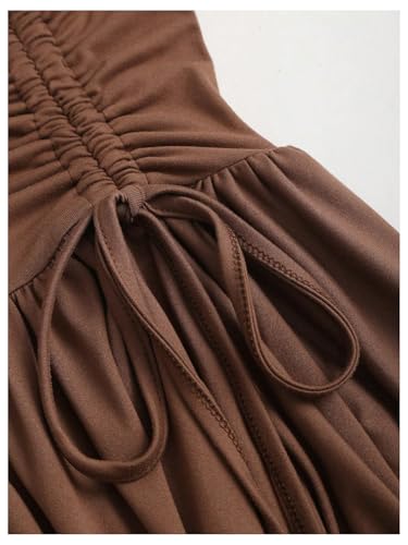 WDIRARA Women's Punk Halter Mini Dress Western Asymmetrical Ruffle Sleeveless Drawstring Ruched A Line Dresses