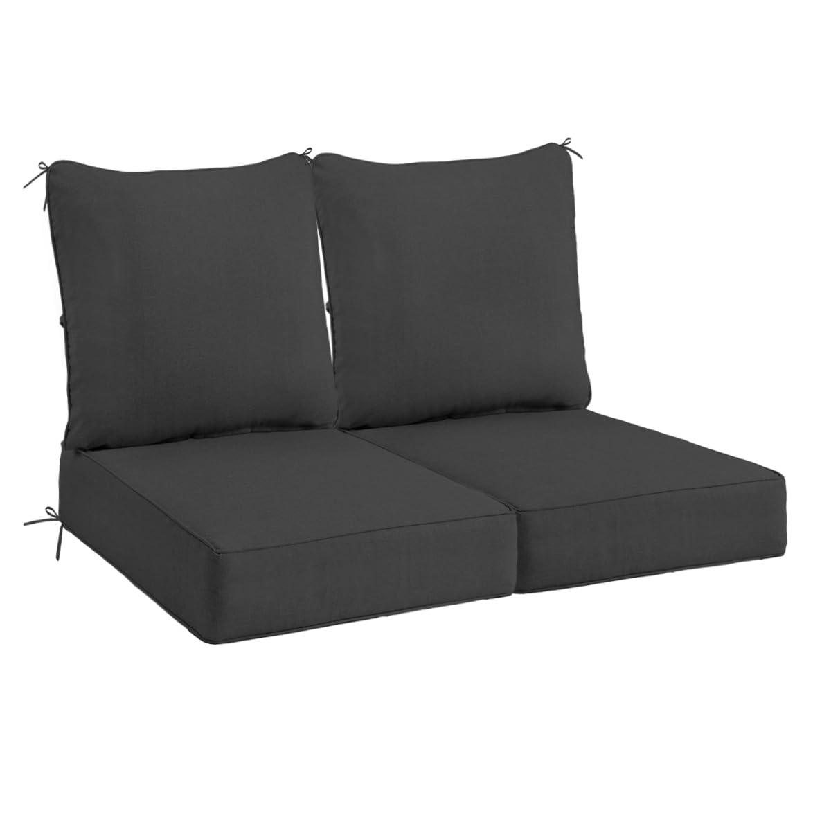 Sundale Outdoor Olefin Deep Seat Cushion Set of 2, Patio Chair Cushion and Pillow, Water-Resistant Sectional Sofa Pad with Straps Dark Gray, 23 x 26 x 6 Inches