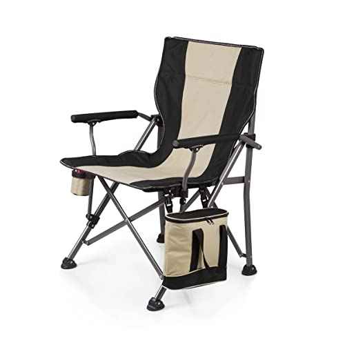 PICNIC TIME Outlander XL Heavy Duty Folding Camping Chair with Insulated Cooler, Oversized Portable Lawn, Beach & Camp Chair with Cup Holder, Storage Pocket, Carry Bag, 400 lb Capacity (Black)