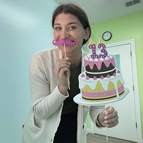 13th Birthday Photo Booth Props - 41-pc Photo Prop Kit with 8 x 10-Inch Sign, 60 Adhesive Pads, 45 Sticks - Teen Girl Phot...