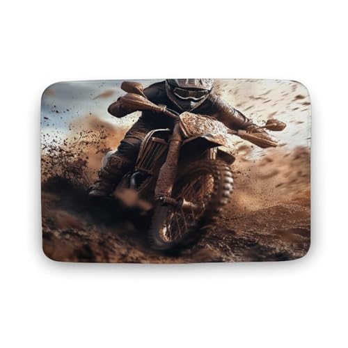 DIPQIMI Dirt Bike Racer Bathroom Rug, Extreme Outdoor Sport Bath Mat with Non Slip Backing, Soft Microfiber Floor Mat for ...