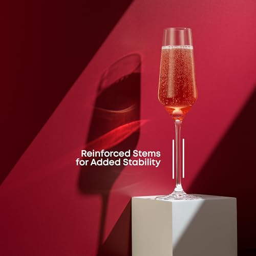 JoyJolt Champagne Glasses Layla Collection, Set of 4 – 6.7 oz Elegant Crystal Stemmed Champagne Flutes for Prosecco, Spark...