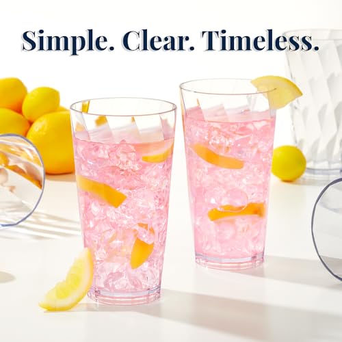 US Acrylic Optix Plastic Reusable Drinking Glasses (Set of 8) 20oz Water Cups in Clear | BPA-Free Tumblers, Made in USA | ...
