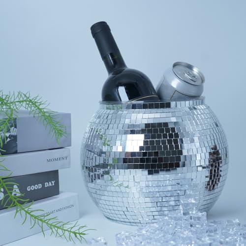 Wittolins Disco Ice Bucket for Cocktail Bar, Mirror Silver Disco Ball Decor, Retro Party Accessories, 8.8 Inch Theme Party...