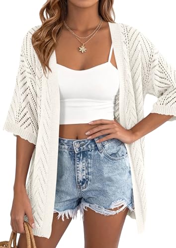 PRETTYGARDEN Women's Lightweight Summer Cardigans 2026 Short Sleeve Knit Crochet Coverups Spring Boho Beach Vacation Clothes