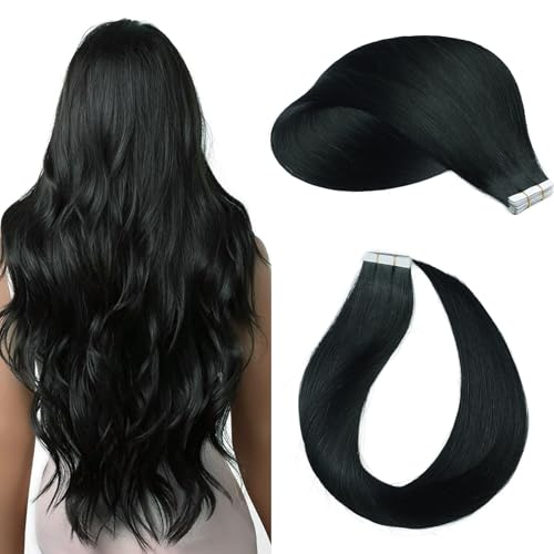 Tape in Hair Extensions £¬Real Human Hair Extension,Jet black Human Hair 22 inch 20pcs 50g,Thick Ends Straight Seamless, Invisible Tape in Hair Extensions Human Hair