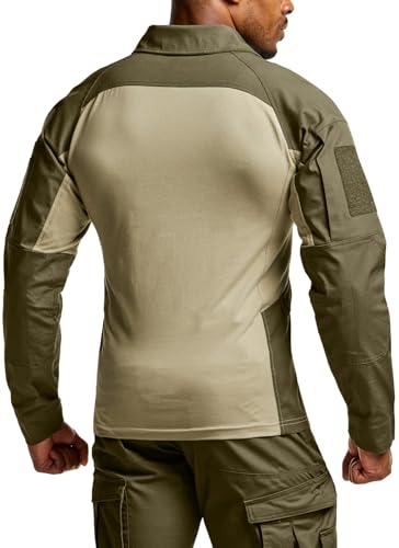 CQR Men's Combat Shirt Tactical 1/4 Zip Long Sleeve Military BDU Shirts Camo EDC Top with Pockets