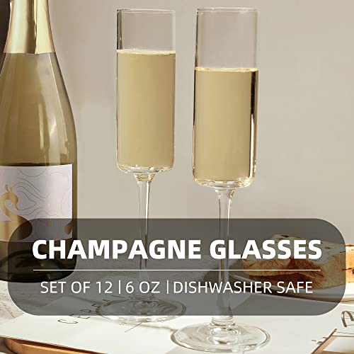 HAKEEMI Champagne Flutes Set of 12, 6 oz Champagne Glasses, Modern Sparkling Wine Glasses