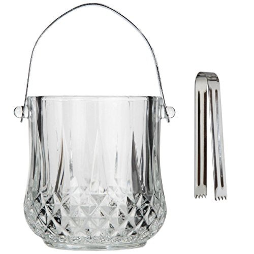 Lily's Home 1000ml -4.62" L x 4.62" W x 8.5" H - Glass Ice Bucket with Handle and Stainless Steel Tongs, Sparkling Ice Buc...
